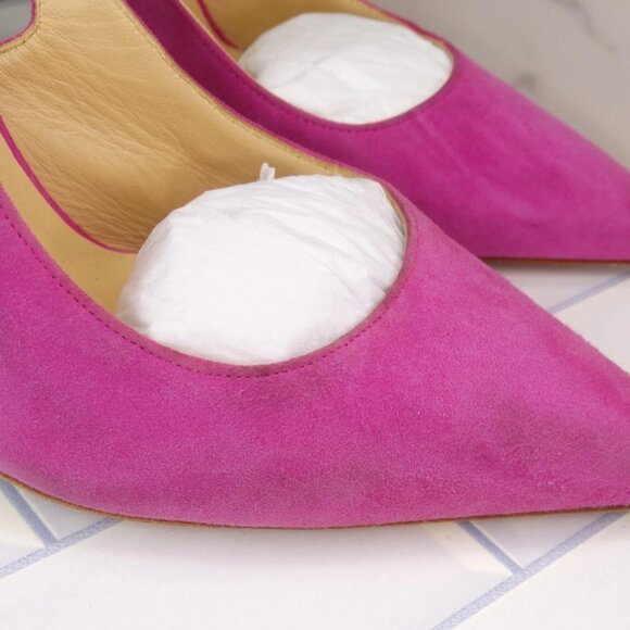 Manolo Blahnik Allura Pink Suede Slingback Pumps Pointed Toe Heels - Picture 4 of 14